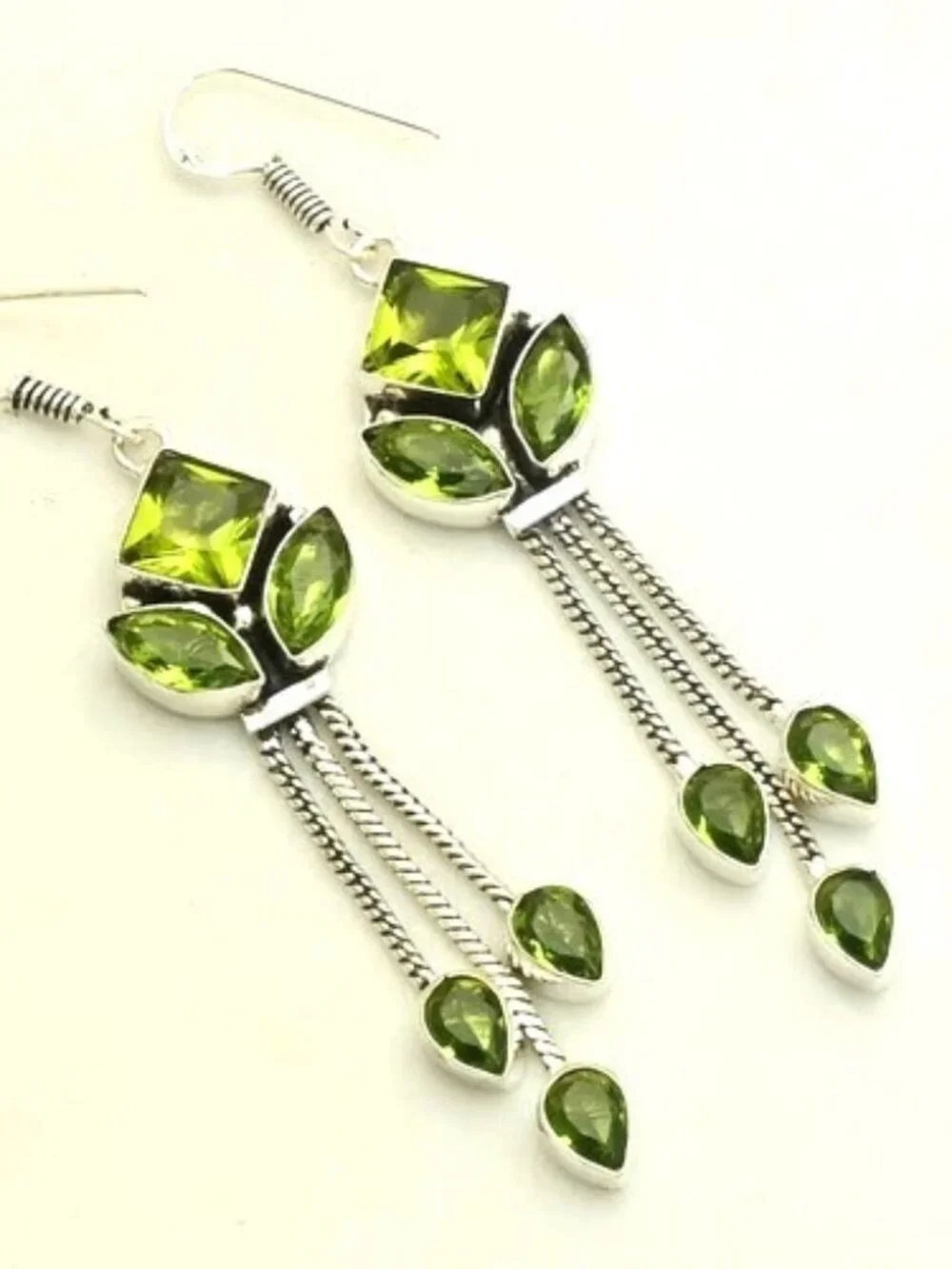 Peridot Gemstone Sterling Silver Drop Dangle Earrings - Picture 1 of 2